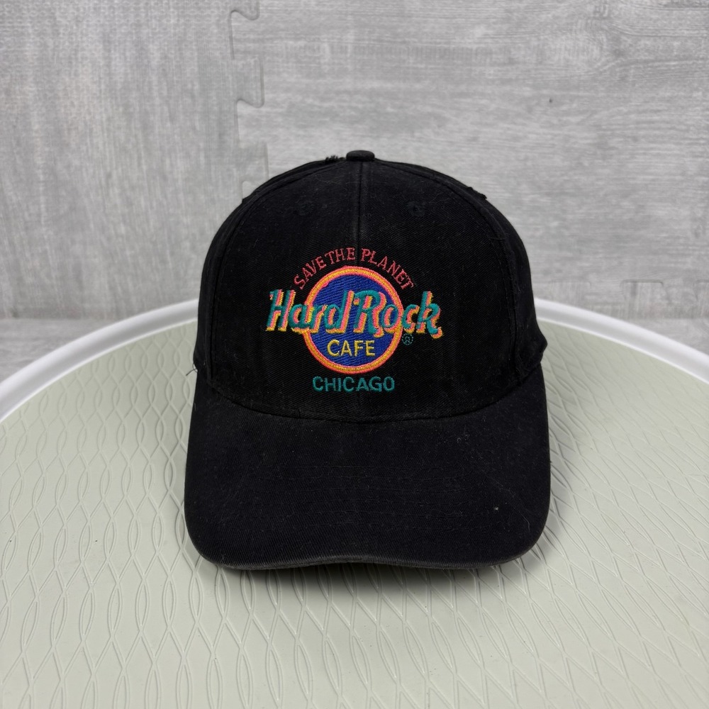 Vintage Hard Rock Cafe Hat Cap Strap Back Black Canvas Chicago Restaurant